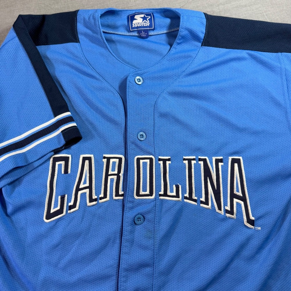 Starter Baseball Jersey Mens Large Blue Good Carolina Mesh Button Down Vintage